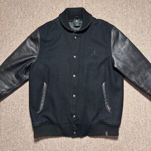 2010 Air Jordan Letterman Varsity Jacket Wool Cow Leather Sleeves Black $600 RRP